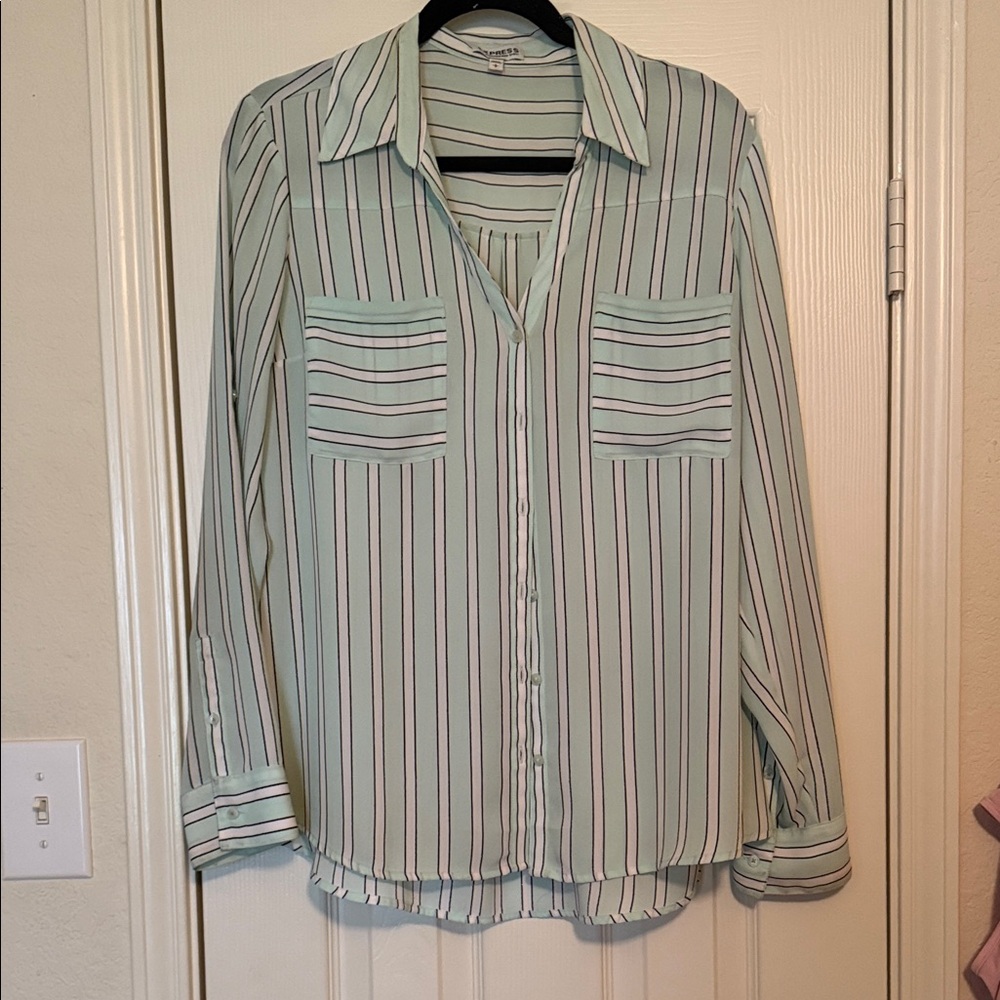 Express Striped Button-Up Blouse - image 1